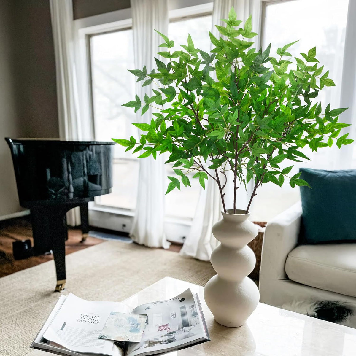 3Pcs Artificial Greenery Stems for Vase 35.4in Nandina Branches