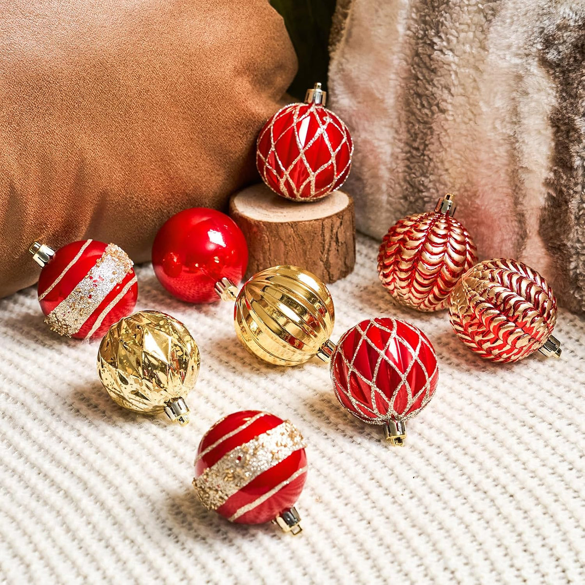 JORNOY 16CT 2.36 Inch Christmas Tree Ornaments, Red & Gold