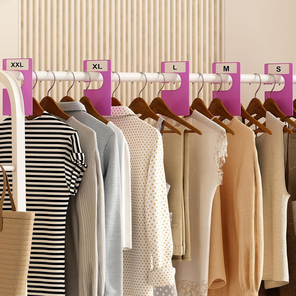 16 Pack White Clothing Rack Size Dividers Plus 45 Labels (1 Inch) and 18 Large Blank Labels, Large Rectangular Clothing Closet Dividers (Purple)