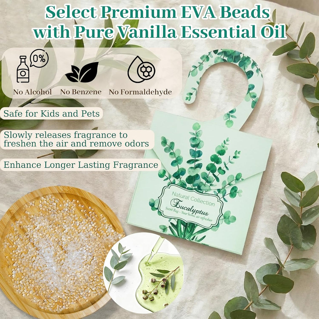 24Pcs Eucalyptus Sachets for Drawers and Closets, Natural Closet Freshener