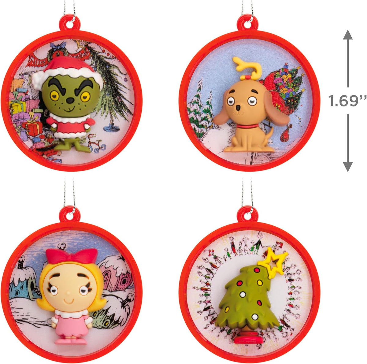 Hallmark Dr. Seuss's Grinch Mini Christmas Ornaments, Tiny Set of 4