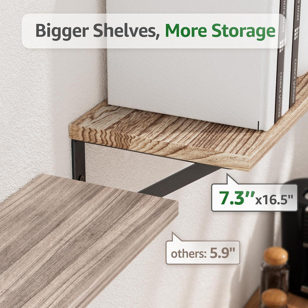 COCOYA Wall Shelves 7.3" Deep Solid Paulownia Wood (Light Brown, Set of 4)
