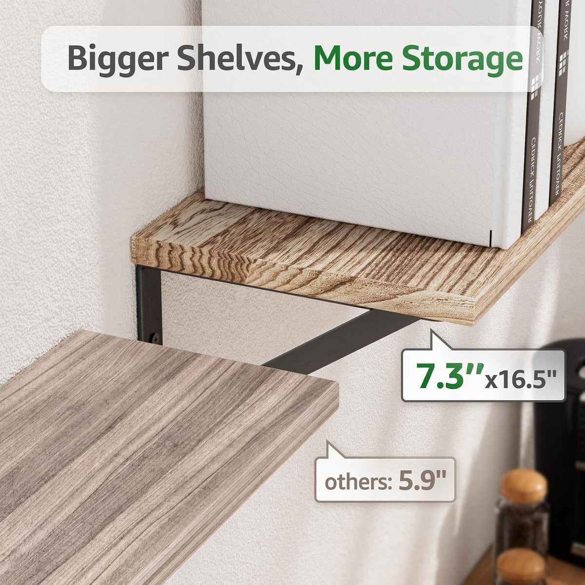 COCOYA Wall Shelves 7.3" Deep Solid Paulownia Wood (Light Brown, Set of 4)