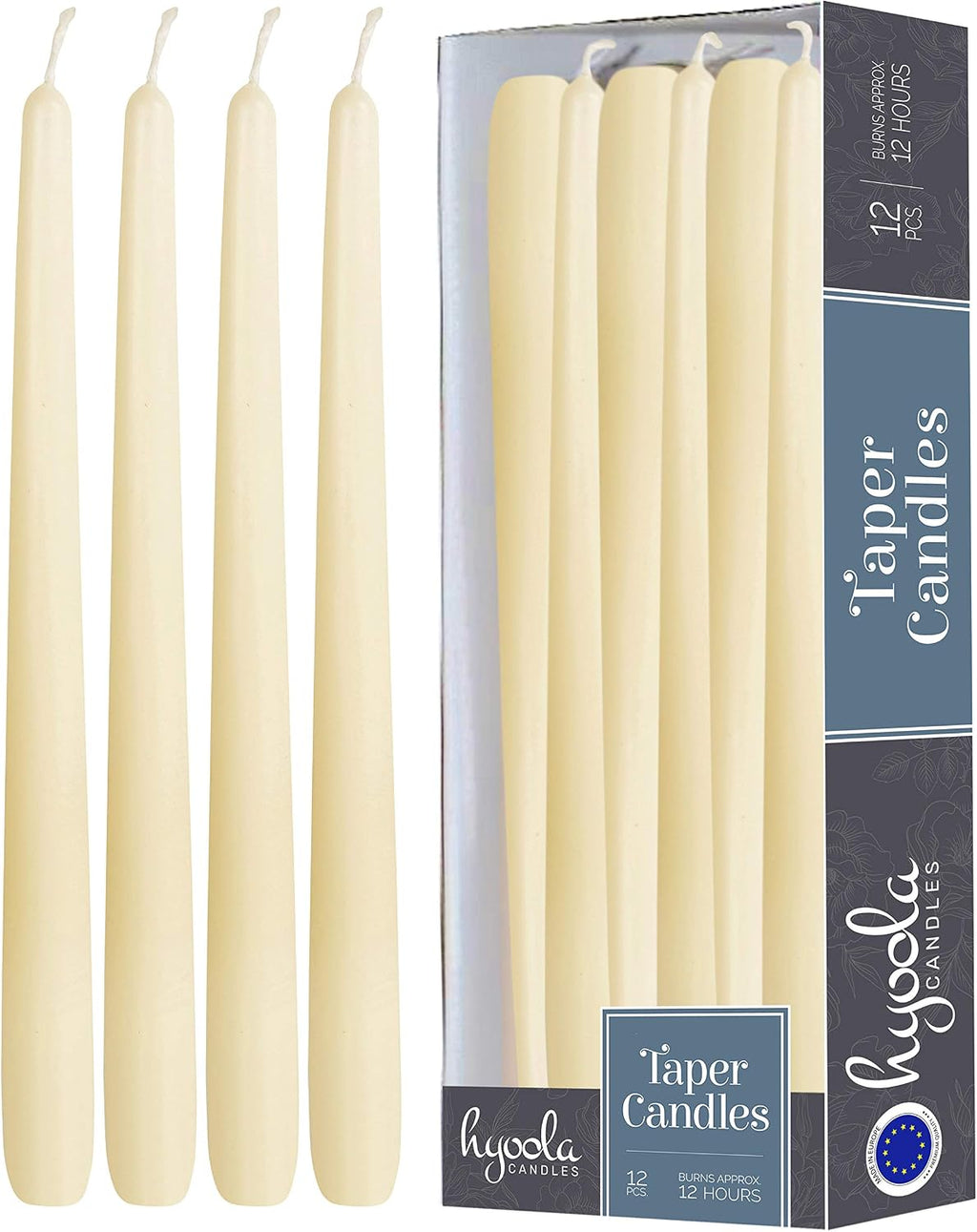 Hyoola 12 Pack Tall Taper Candles - 14 Inch Woolwhite Dripless, Unscented Dinner Candle - Paraffin Wax with Cotton Wicks - 12 Hour Burn Time
