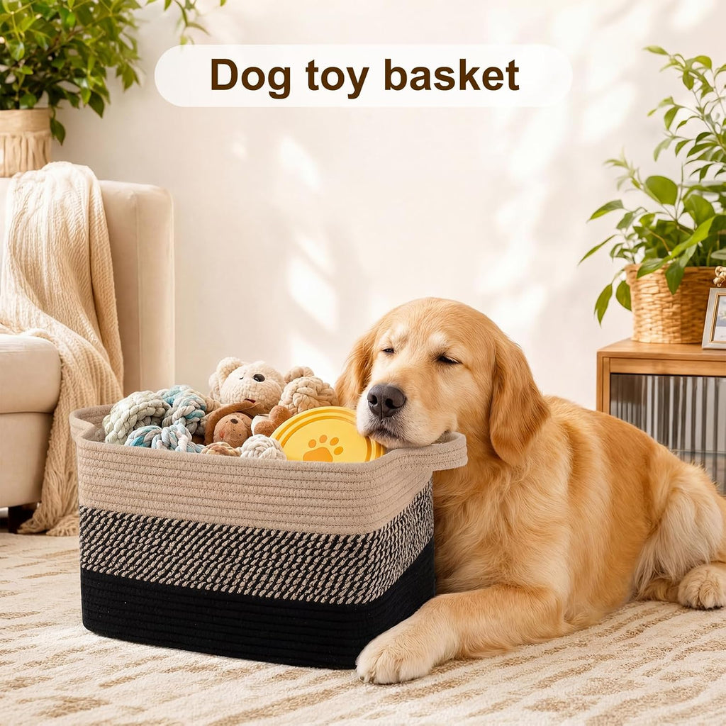 OIAHOMY Cotton Rope Storage Baskets for Organizing Black & Brown 3-Pack