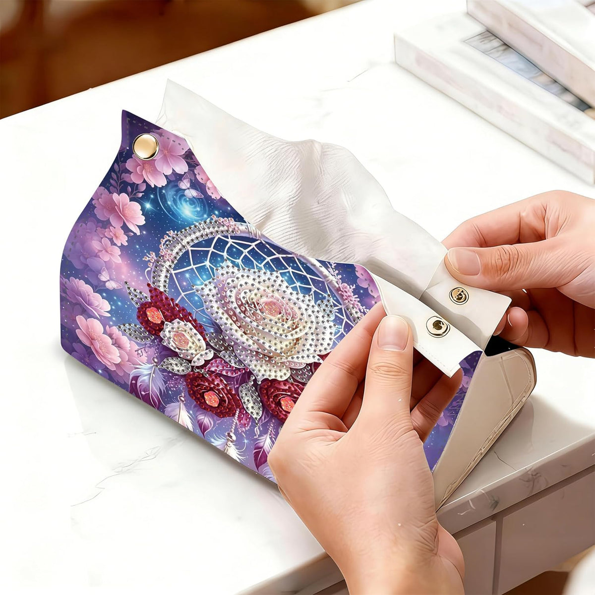 NCMCDZS Diamond Painting Tissue Box Cover,9.44x9.05x6.29in, 1 Pack