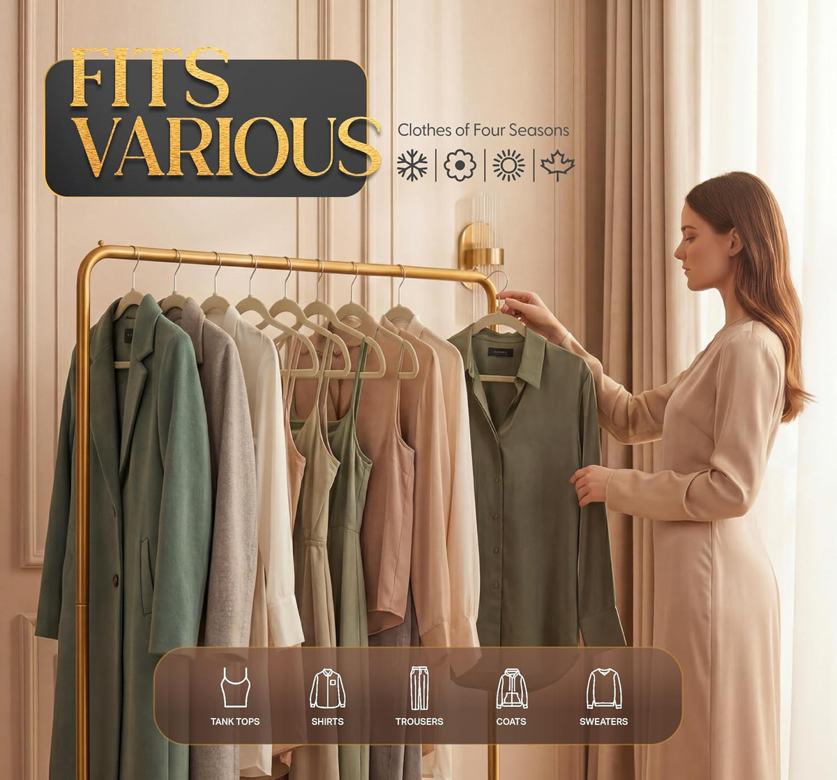 Beddora Velvet Hangers 50-Pack,Beige Non-Slip Slim Space-Saving Closet Organizer, Suit & Coat Hangers, Heavy-Duty, 360° Swivel Hook