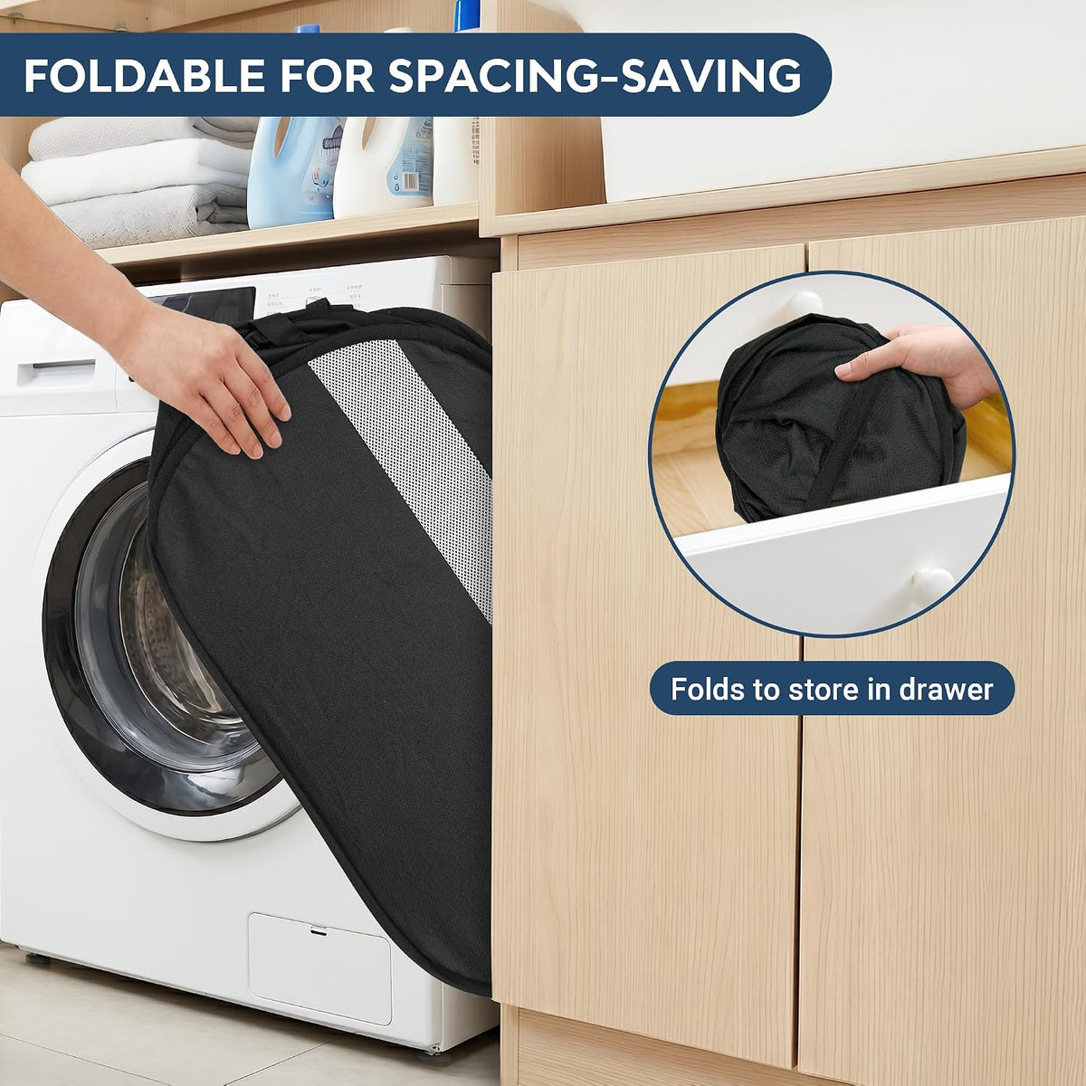 100L Collapsible Laundry Baskets, Foldable Dual Handle Laundry Hamper Black