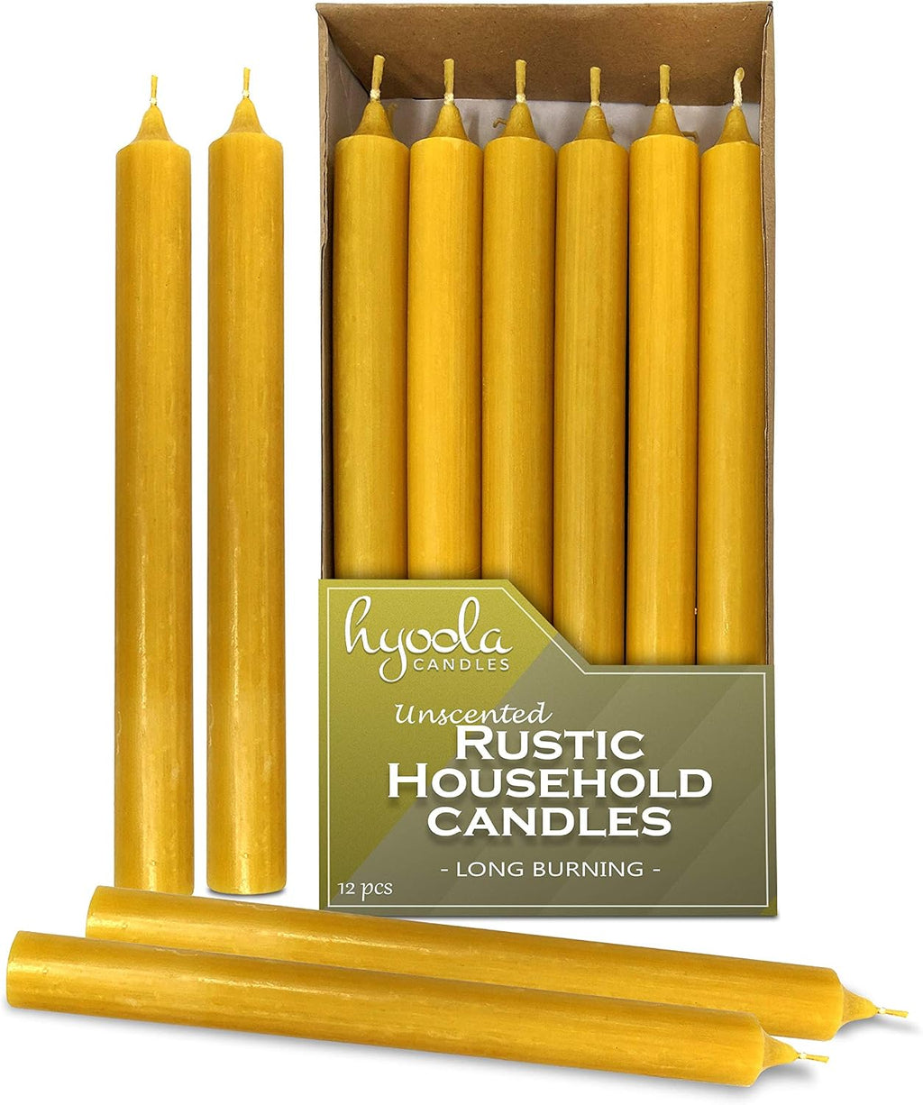 Hyoola 10 Inch Dinner Candles - 12 Pack - Yellow Tall Unscented Rustic Long Burning Candle Sticks