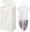 Odonata 75L Slim Laundry Hamper with Lid,Large Foldable Laundry Basket with Removable Bag and Handles Tall Collapsible Dirty Clothes Basket Great for Bedroom, Bathroom, Dorm, College,RV. (Beige, 75L)