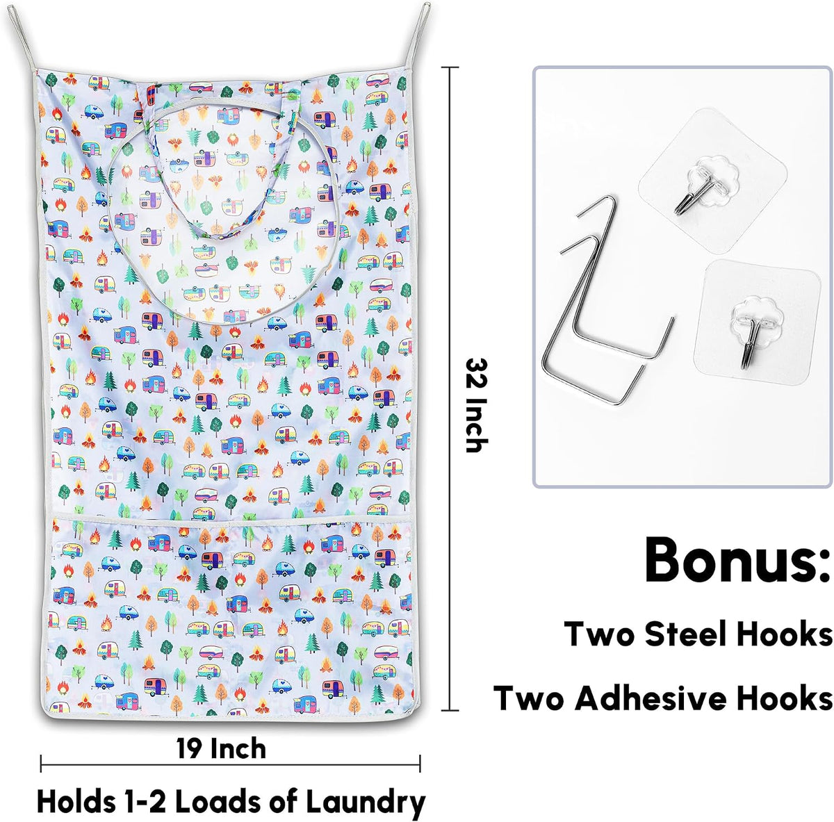 Kay&J Hanging Laundry Hamper, with Side Mesh for Extra Large Capacity, Handy RV accessory and Camper Decor, 32x19 Inch, Over the Door Laundry Bag