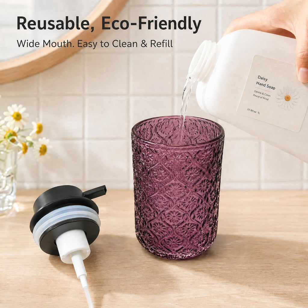 Pink Glass Foaming Soap Dispenser, 14 OZ Vintage Foam Hand Soap Dispenser
