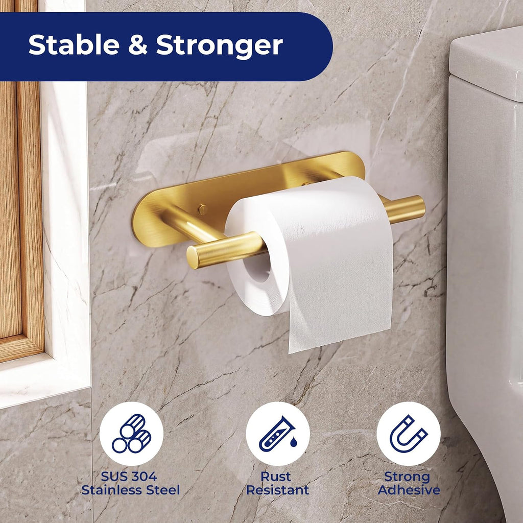 Adhesive or Screw Toilet Paper Holder, Brushed Gold Toilet Roll Holder