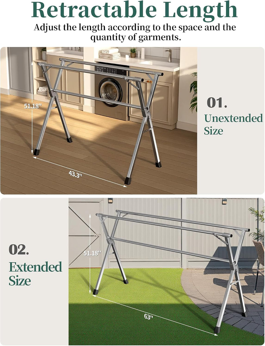 Folding Stainless Steel Laundry Drying Rack 63 Inches
