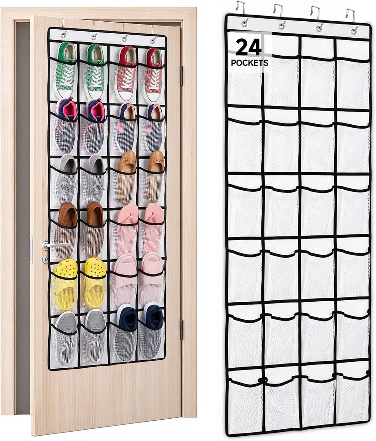Over The Door Shoe Organizer 24 Clear Pockets Heavy Duty Hooks