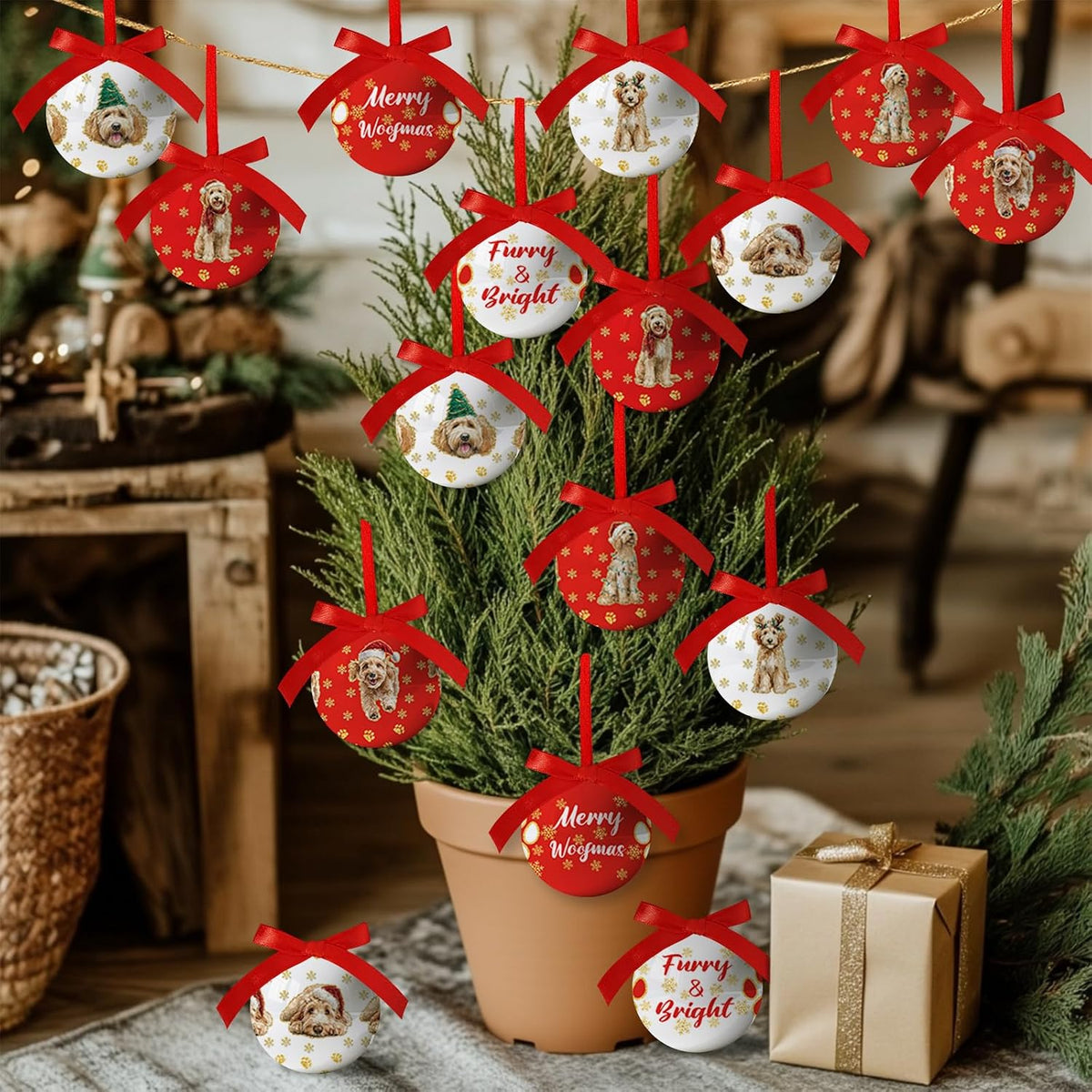Golden Doodle Christmas Decor - Hanging Golden Doodle Ornaments Balls for Christmas Tree, Cute Decorations Ball 2.36 Inch for Xmas Tree Party Home Holiday，Xmas Gifts Set of 16Pcs