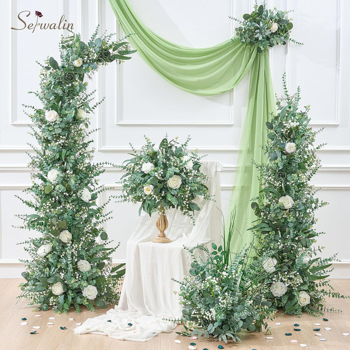 Serwalin 360 Pcs 7 Kinds Mixed Artificial Eucalyptus Greenery Stems Bulk