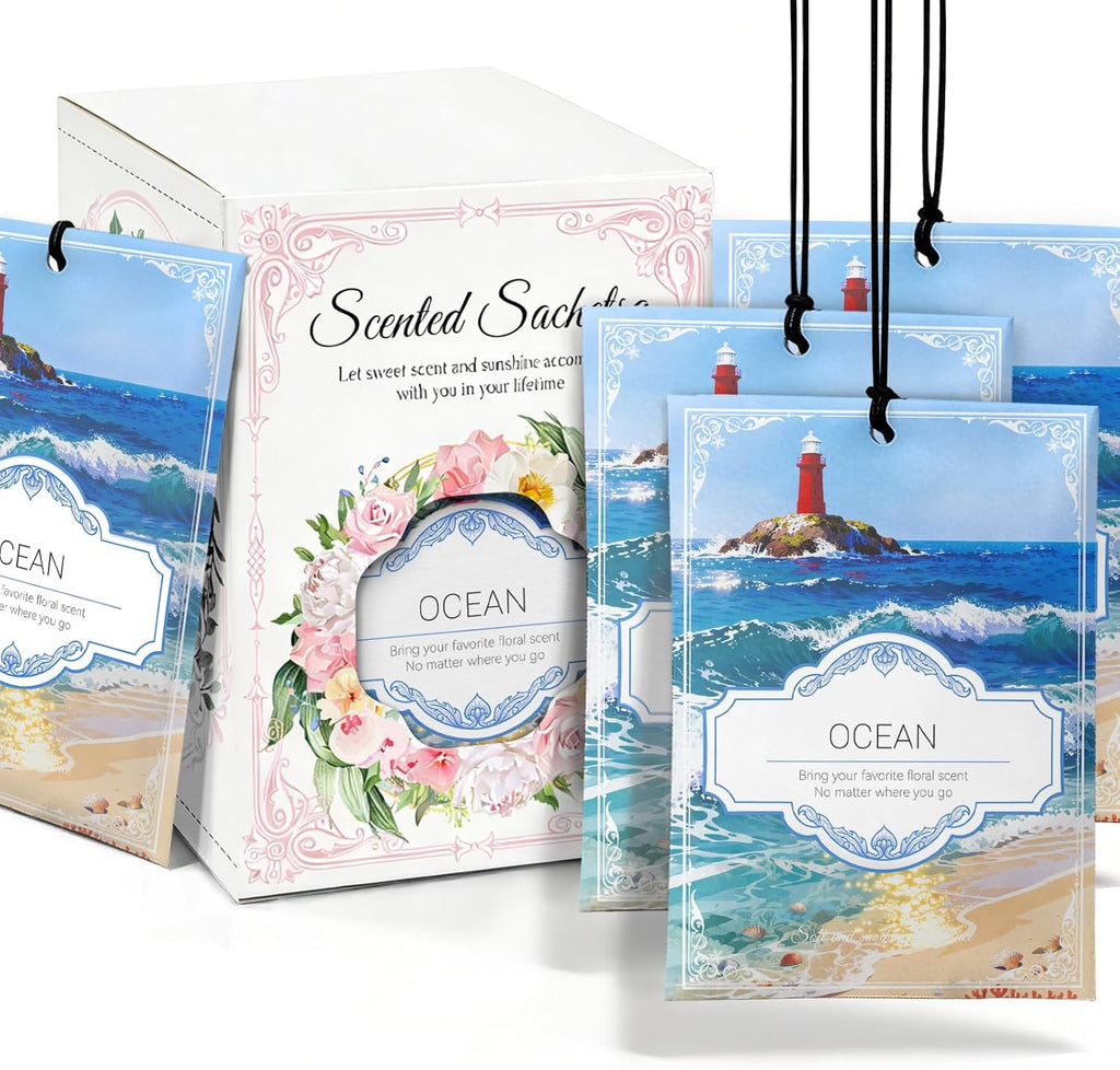 Ocean Sachets for Drawers and Closets - 12 Pack Long Lasting Odor Eliminator Bags, Natural Fresh Scent for Wardrobe, Storage, Car & Home, Air Freshener Sachets