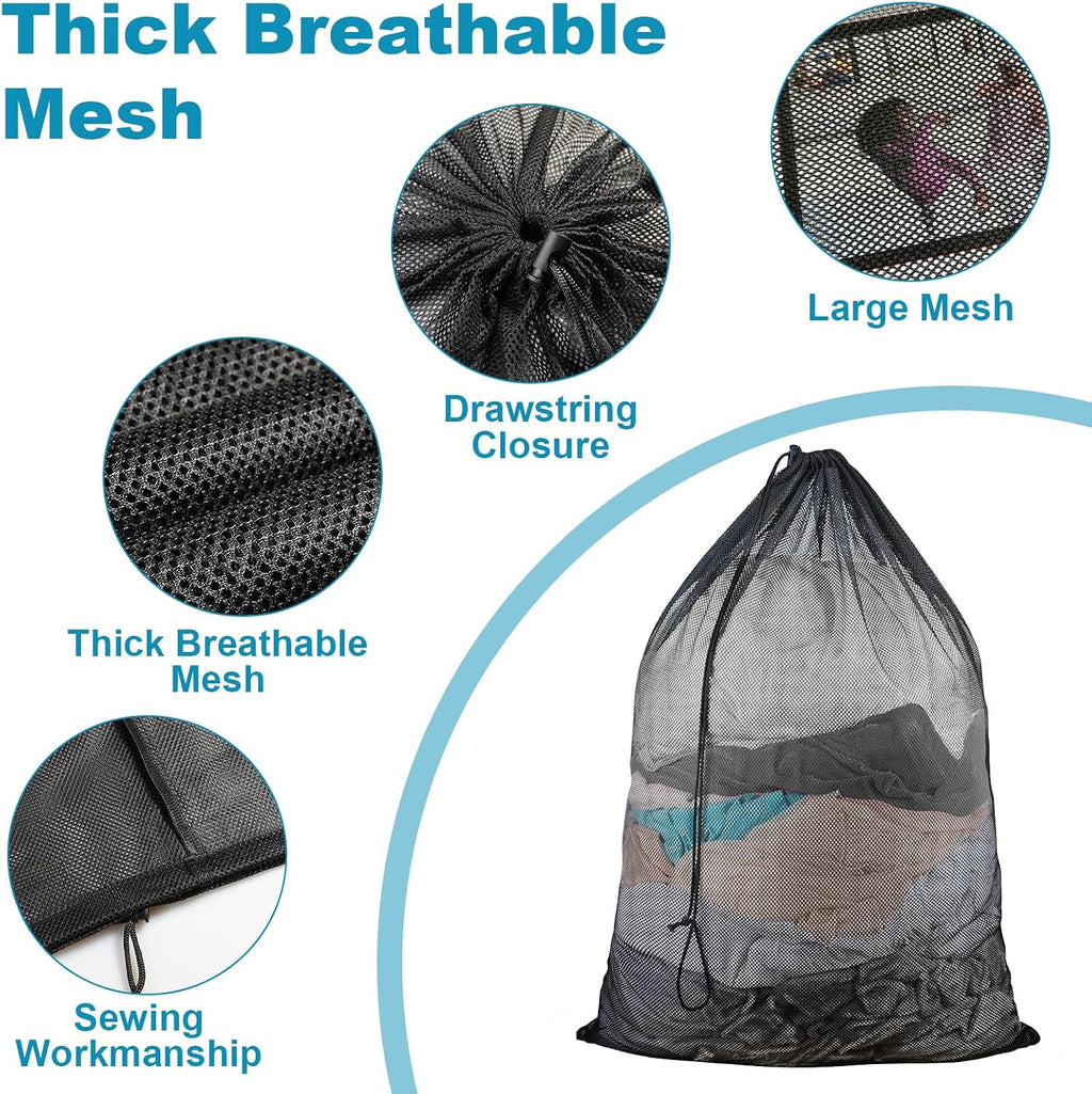 3 Pack Large Mesh Laundry Bag, 24 x 36 Inch Mesh Wash Bag with Drawstring Closure, Delicates Bag for Washing Machine - Perfect for College Dorms, Travel, Laundromats, Apartments (Black)