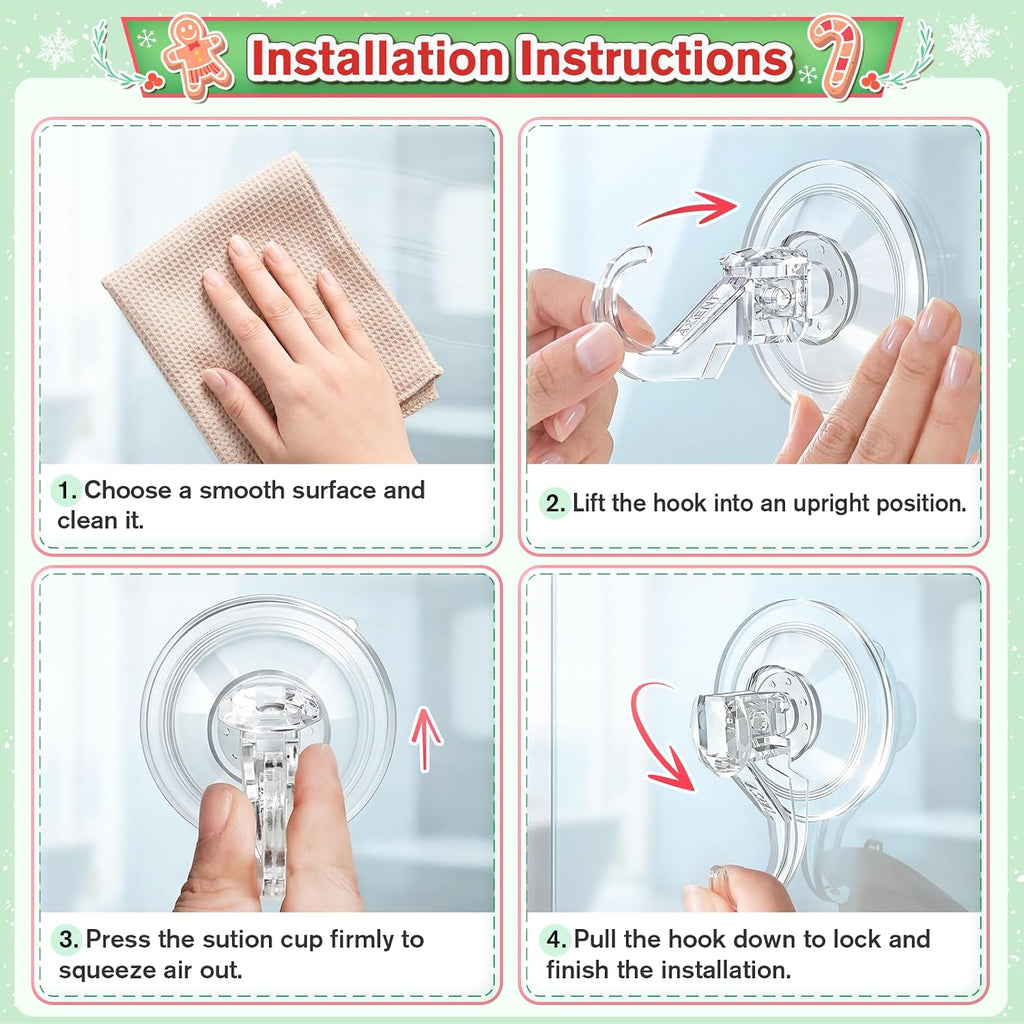 VIS'V Suction Wreath Hanger, Heavy Duty, 22 LB, Large, Clear, 8 Pcs