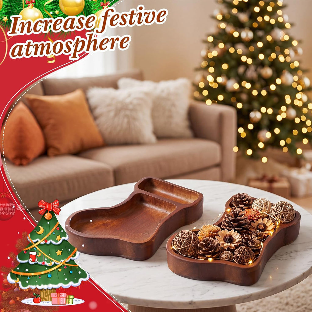 Jingmore 4 Pcs Christmas Wooden Bowl Tray Xmas Stockings Dough Board