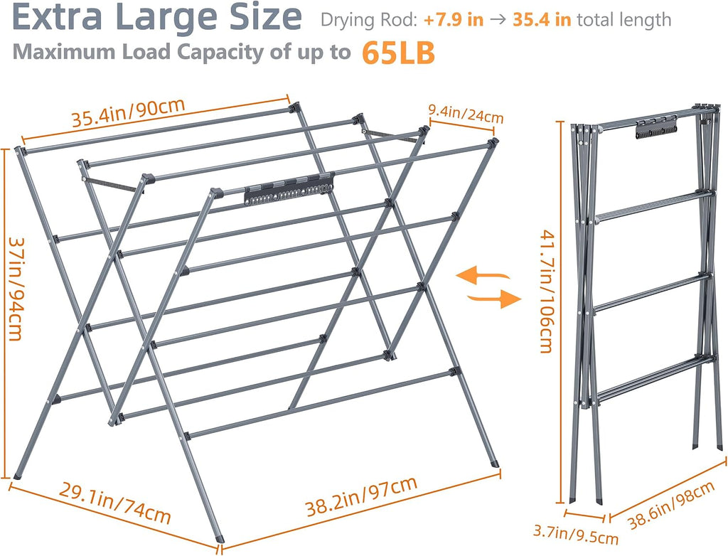 Drying Rack Clothing,35.4in Long Drying Poles Large Clothes Drying Rack