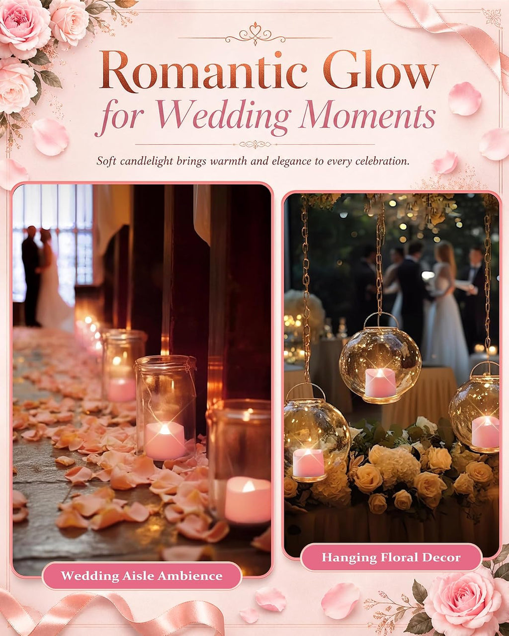 Homemory 24-Pack Pink Remote Flameless Battery Tea Light Candles, 400+ Hrs