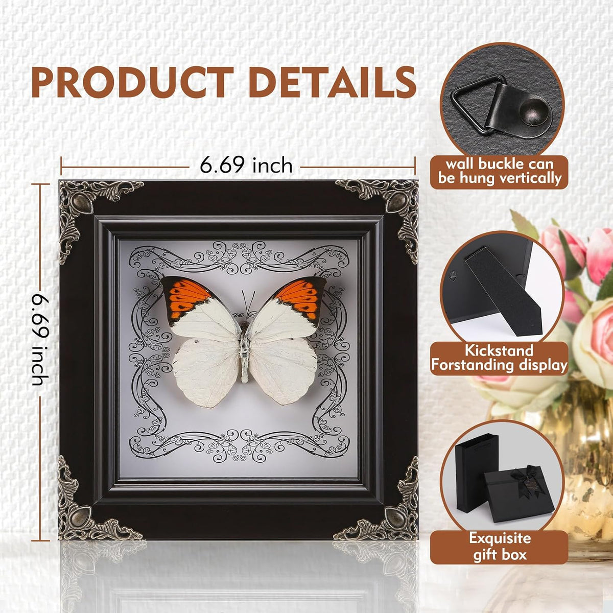 Real Framed Butterfly Specimen, Handmade Butterfly Taxidermy Shadow Box, Goth Gifts for Women, Dark Academia & Witchy Decor, (Crane Crest White Butterfly)