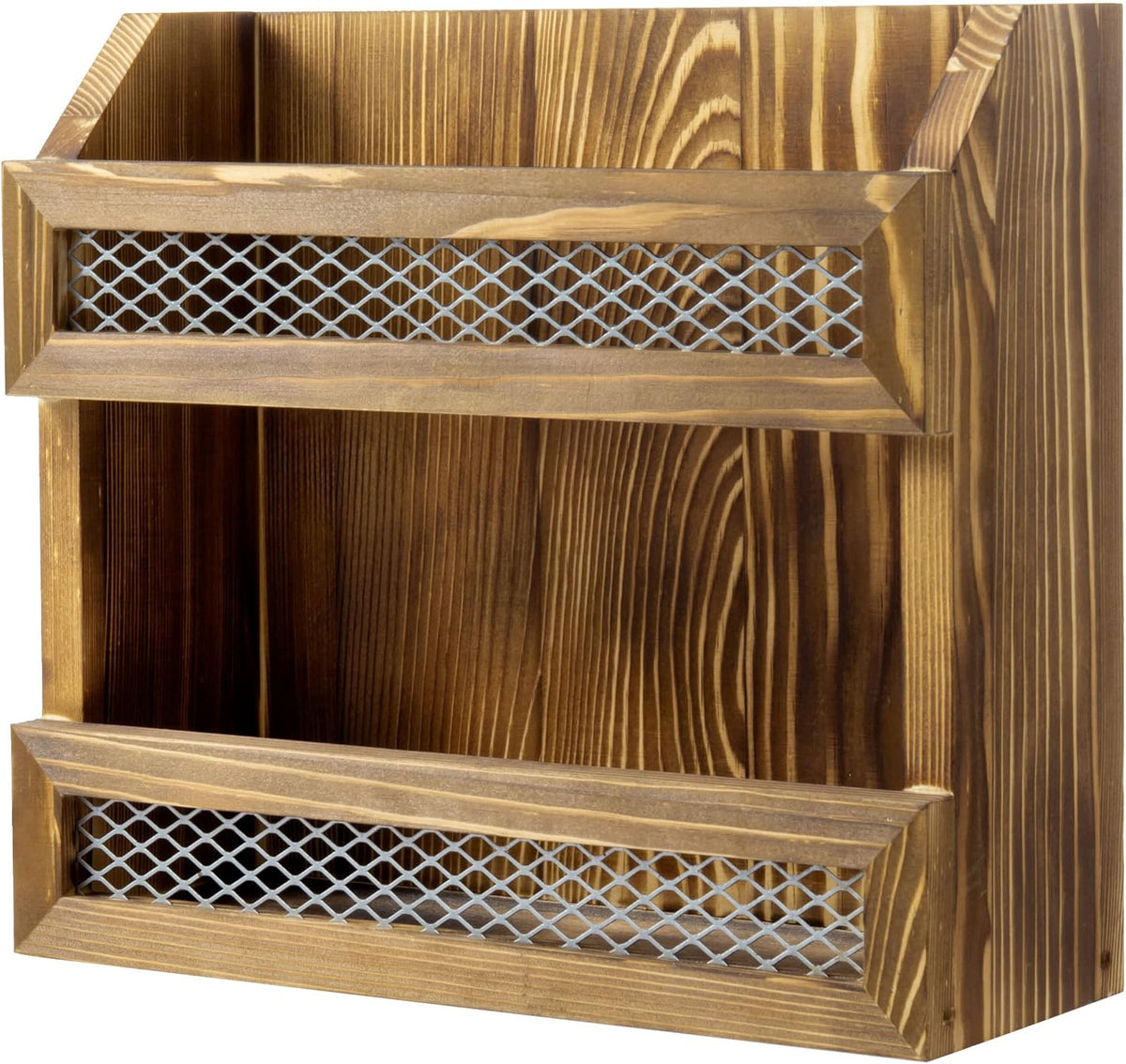 MyGift Rustic Burnt Solid Wood Magazine Holder with Decorative Chicken Wire Rail, Wall Mountable Storage Organizer Rack for Upright Display of Magazines