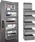 Ease of Assembly Over The Door Organizer,6 Tiers Anti Tilt Hanging Behind Door Storage, Heavy-Duty Reinforced Mesh Rack Holds 44lb for Bathroom,Pantry, Nursery,Closet, Shoes, Towels,Dark Grey