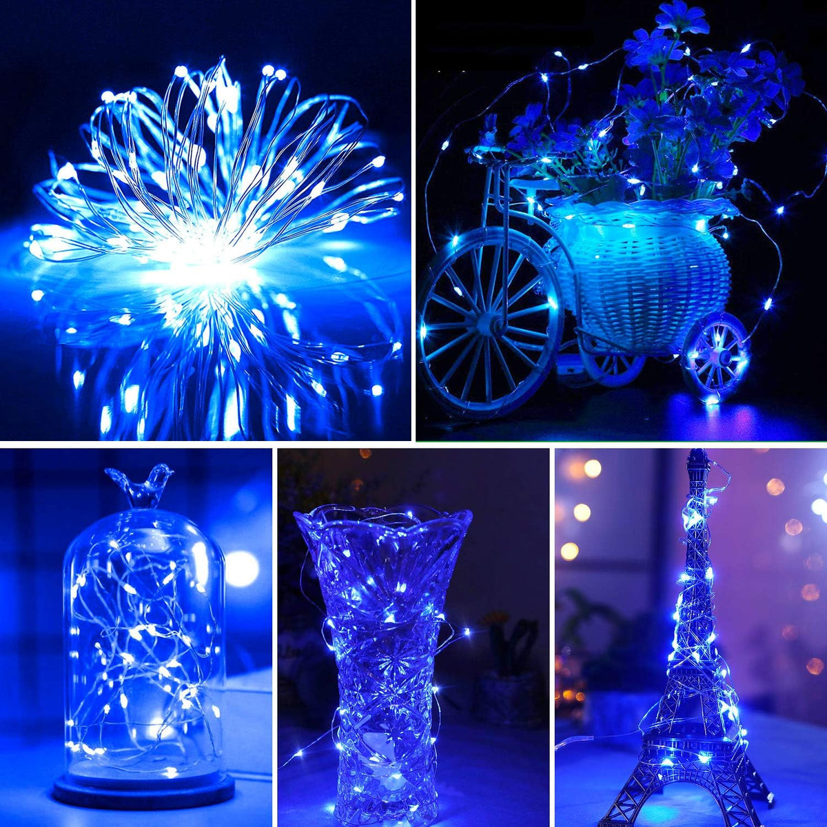 Blingstar USB Powered Fairy Lights, 2 Pack 33Ft 100 LED, Flexible Silver Wire, Mini String Lights for Indoor Christmas Tree/Halloween/Bedroom/Dorm/Party Decoration, Blue