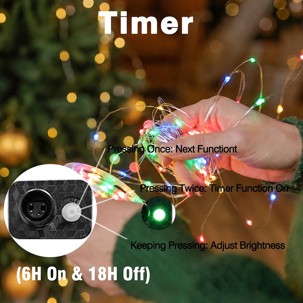33FT 100 LED Plug in Fairy Lights with 13 Modes & Timer, Multicolor