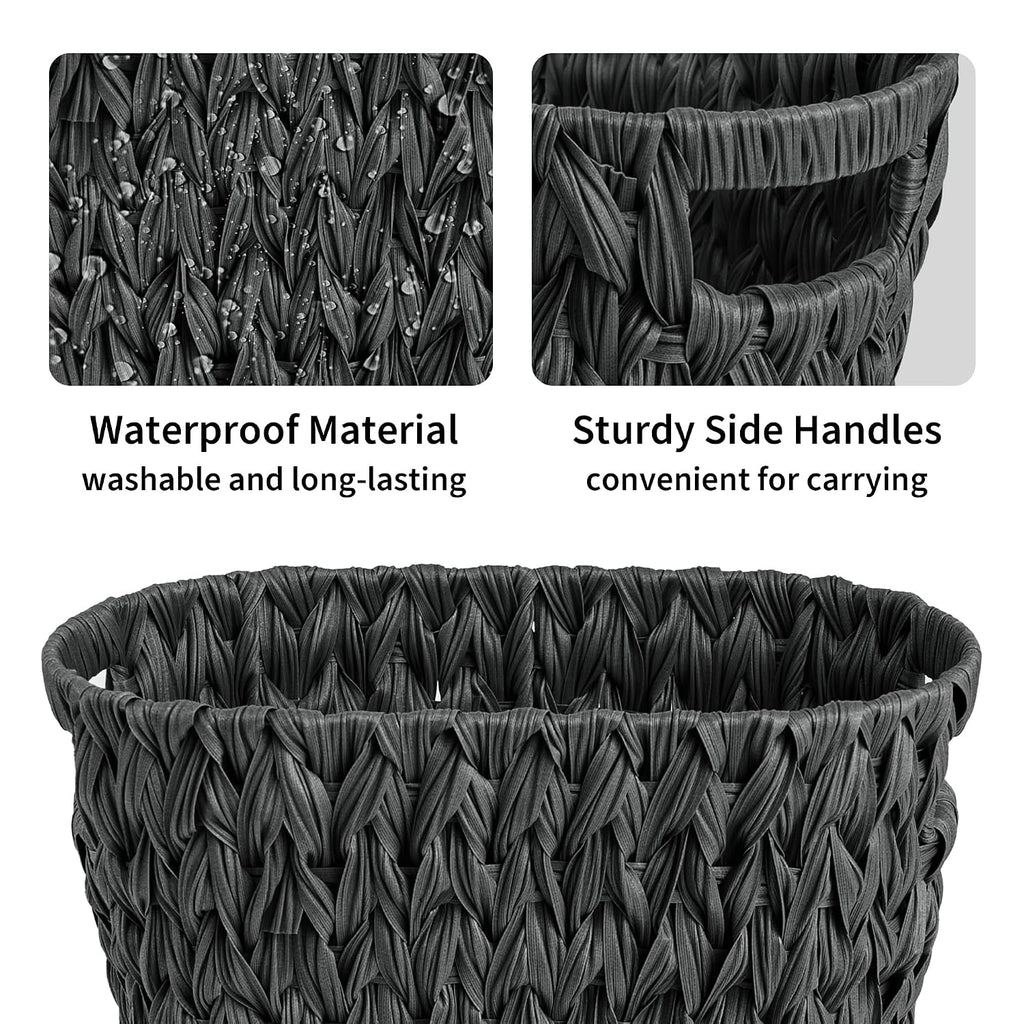 GRANNY SAYS Wicker Trash Can, Wicker Waste Basket for Bathroom, Black