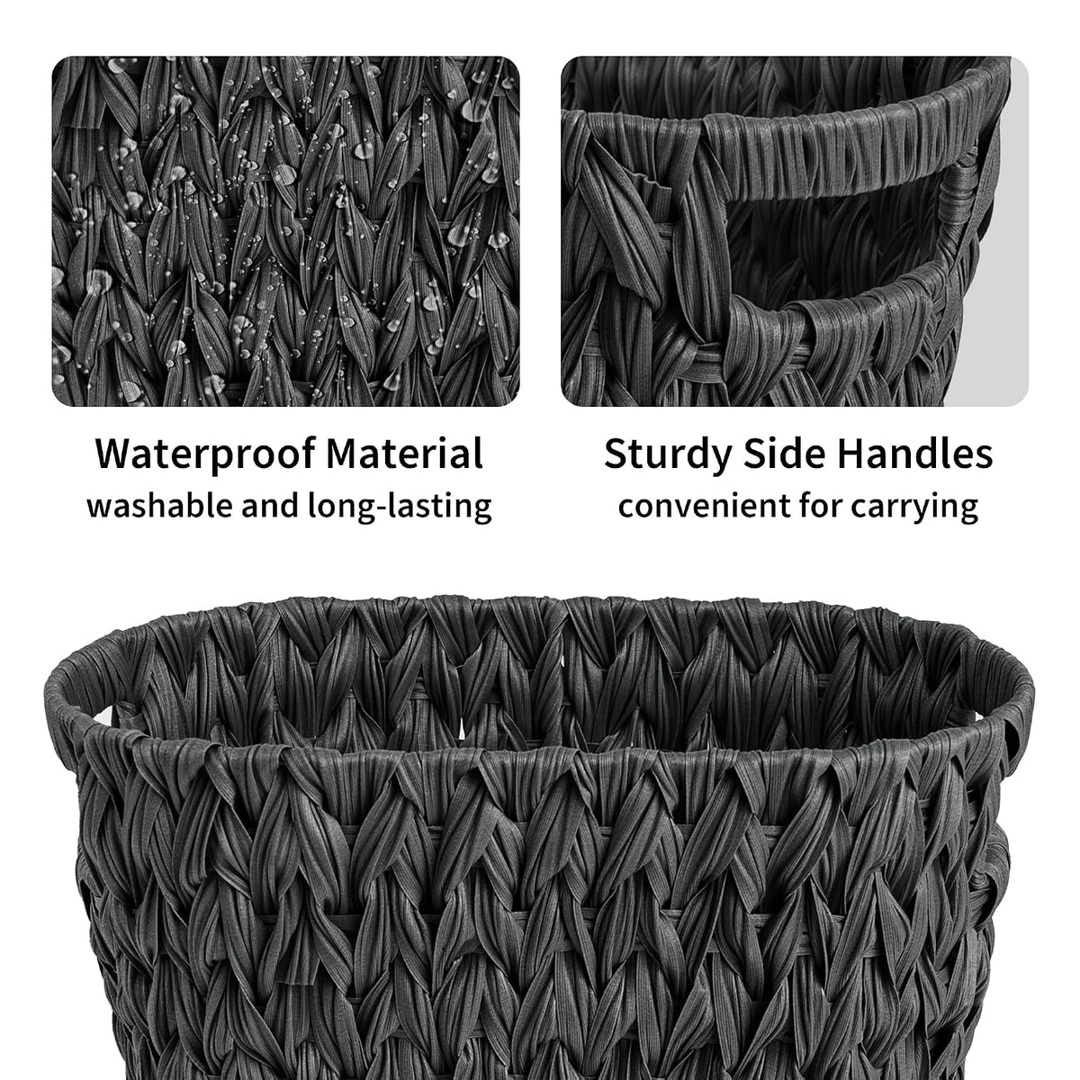 GRANNY SAYS Wicker Trash Can, Wicker Waste Basket for Bathroom, Black