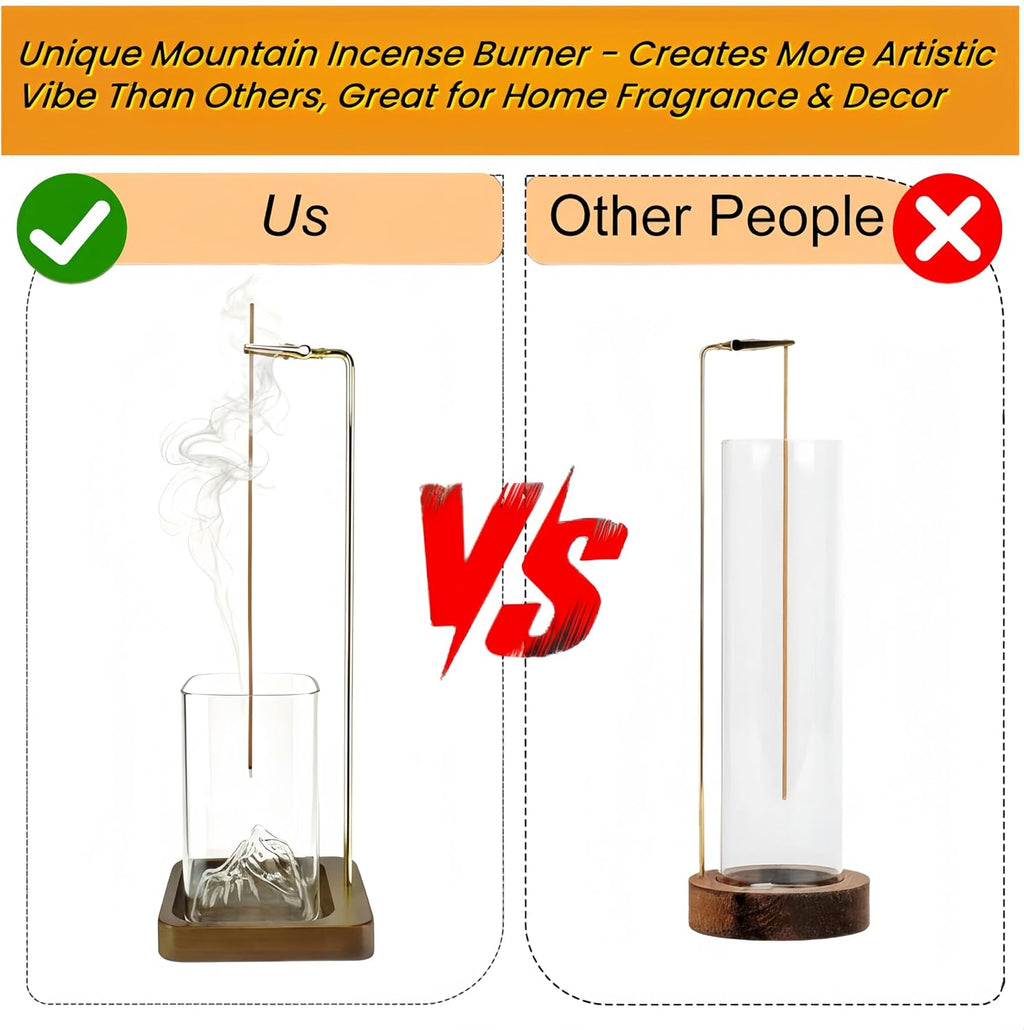 Bamboo-Wood Incense Holder for Sticks, Anti-Ash Flying Burner with 40 Incense Sticks & Removable Glass Ash Catcher, Home Decor for Meditation Yoga Spa (1)
