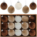 15PCS 3.15 inch Brown and Ivory Velvet Christmas Ball Ornaments Set