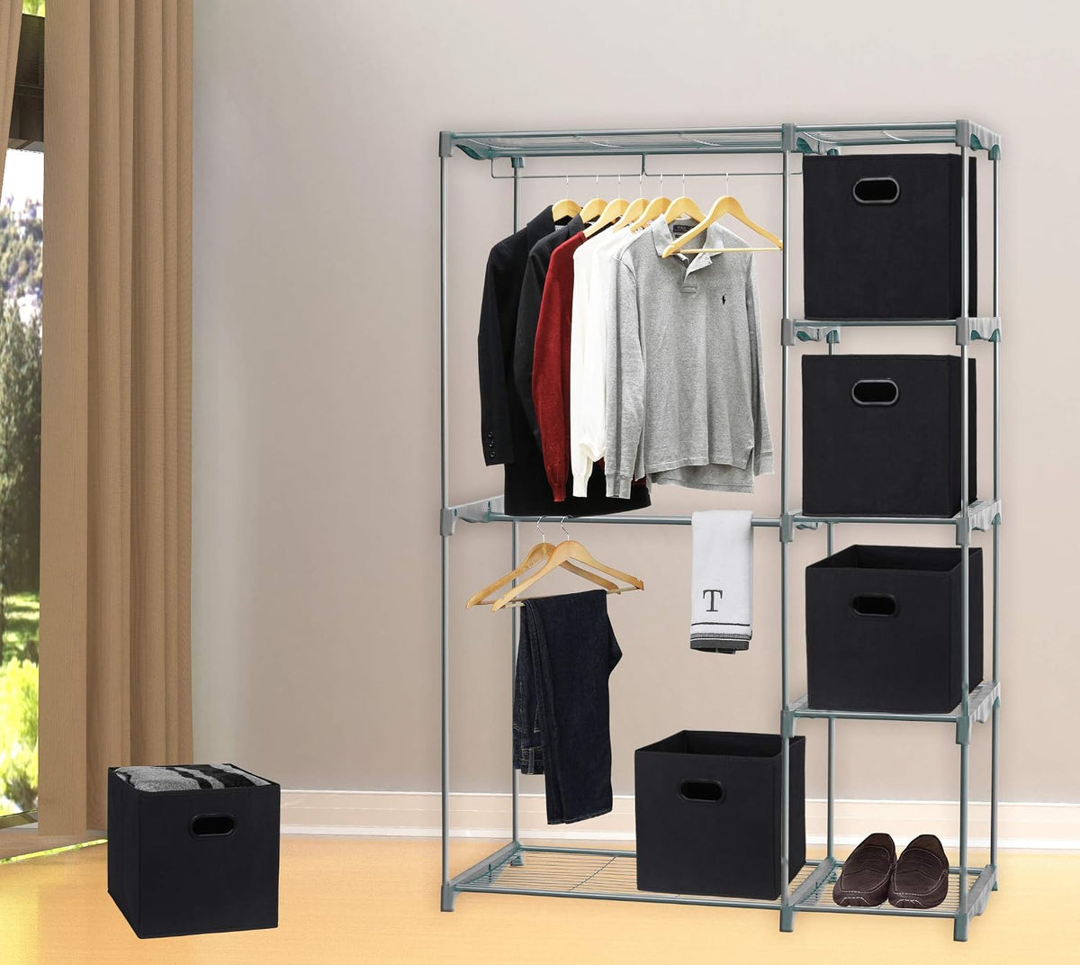 Simple Houseware 11-Inch Foldable Cube Storage Bins with Handles, Black