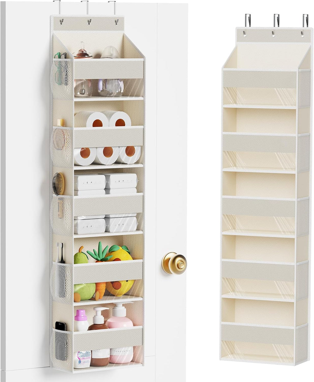 MAX Houser 5-Shelf Over The Door Hanging Organizer for Bathroom, Beige