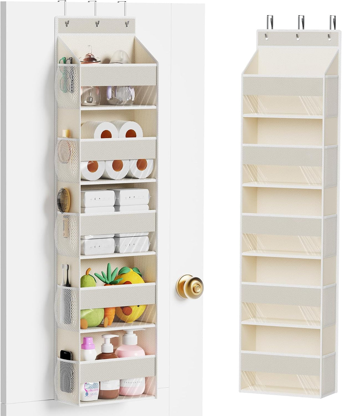 MAX Houser 5-Shelf Over The Door Hanging Organizer for Bathroom, Beige