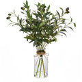 Artificial Plants Olive Branch in Glass Vase, 14.5” Fake Plant Greenery Stems with Olive Branches Faux Eucalyptus Stems for Home Office Farmhouse Wedding Table Centerpiece Décor