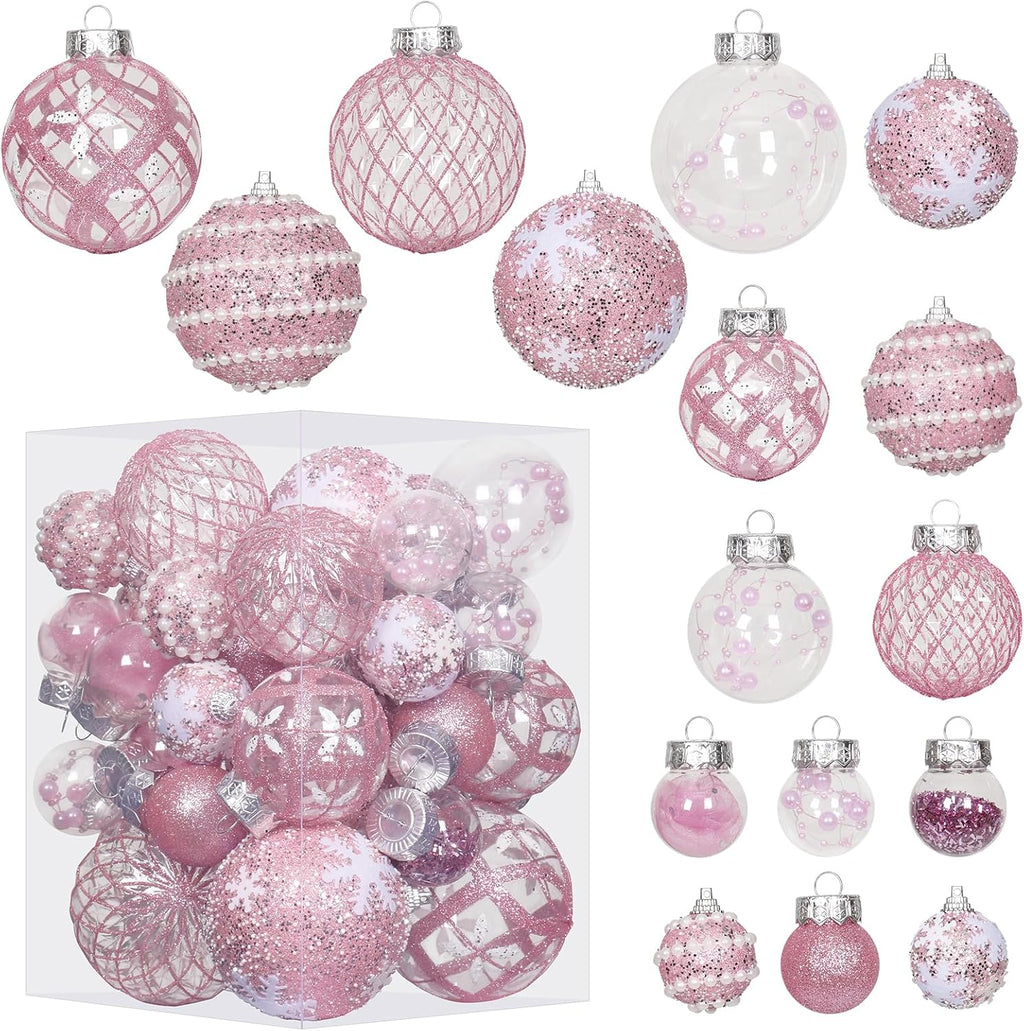 33PCS Pink Christmas Ball Ornaments Set for Xmas Tree Decorations