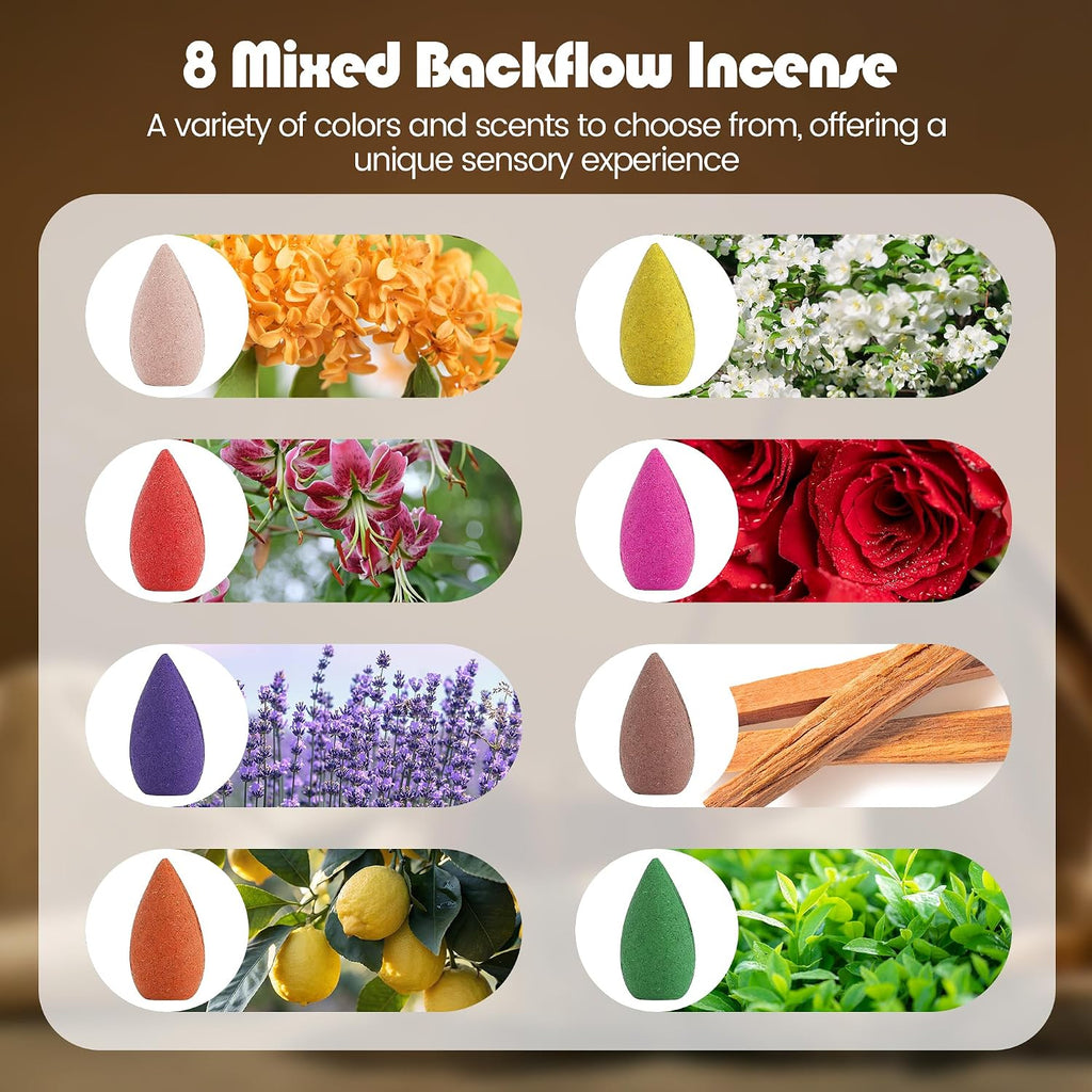 Aneco 600 Pieces Backflow Incense Cones Natural Scents Waterfall Incense Cones for Spa, Yoga, Relaxation, Mixed Scents