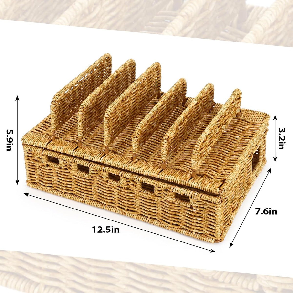 CroBlissful Cable Management Box Handwoven Imitation Rattan Cord Hider Box Charging Station Basket Desktop Cord Organizer with Removable Divider for Laptop Tablet 12.5lx5.9hx7.6w-inch(Rattan Color)