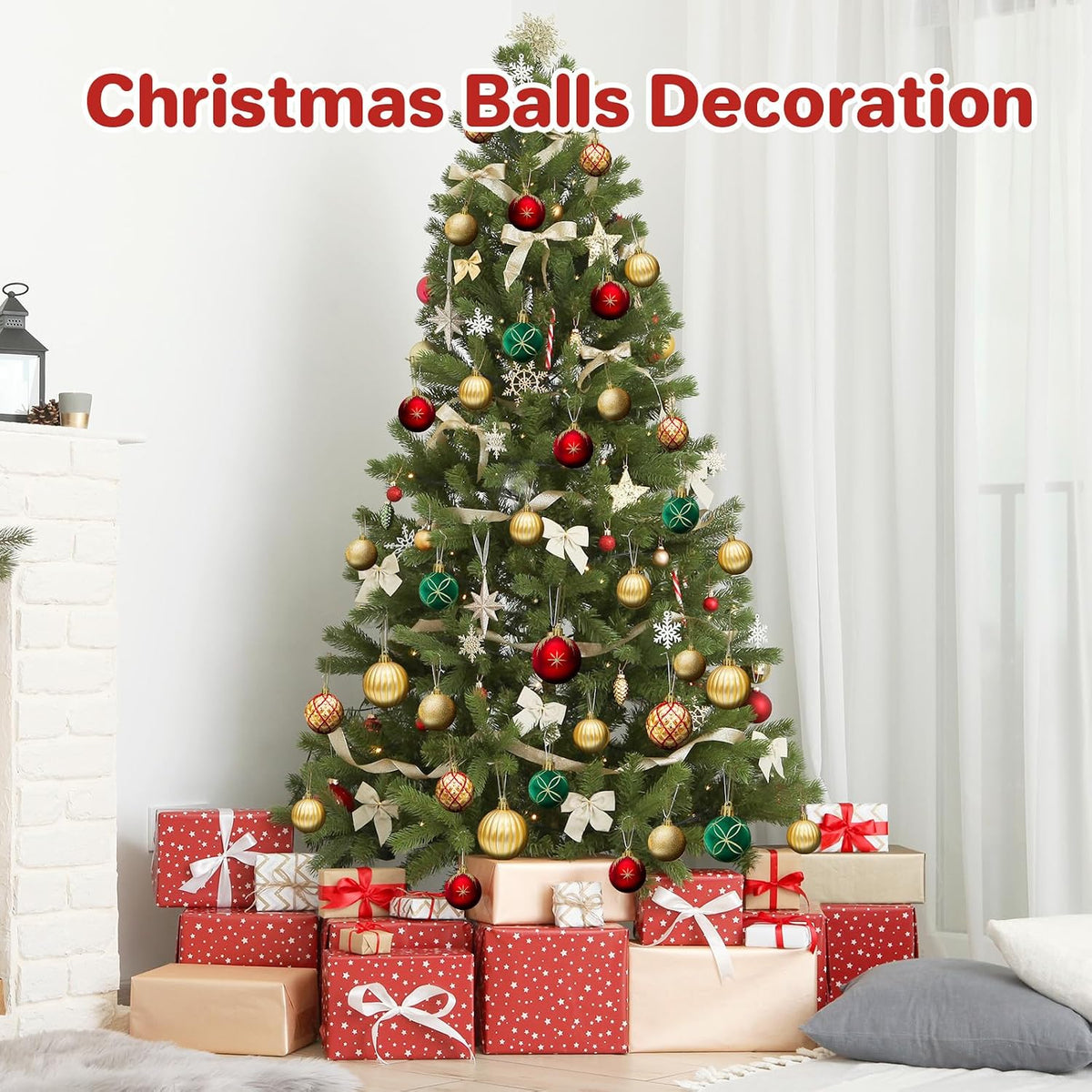2.5 Inch Christmas Ball Ornaments, 30-Piece Set, Red, Green, & Champagne
