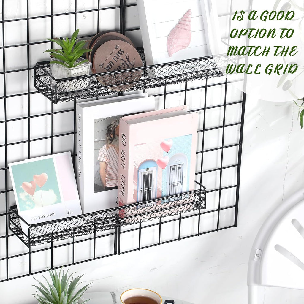 4 Pcs Metal Wire Mesh Basket for Gridwall Black Hanging Wire Mesh Basket with Hook Wall Mounted Organizer for Home Wall Display (Small)