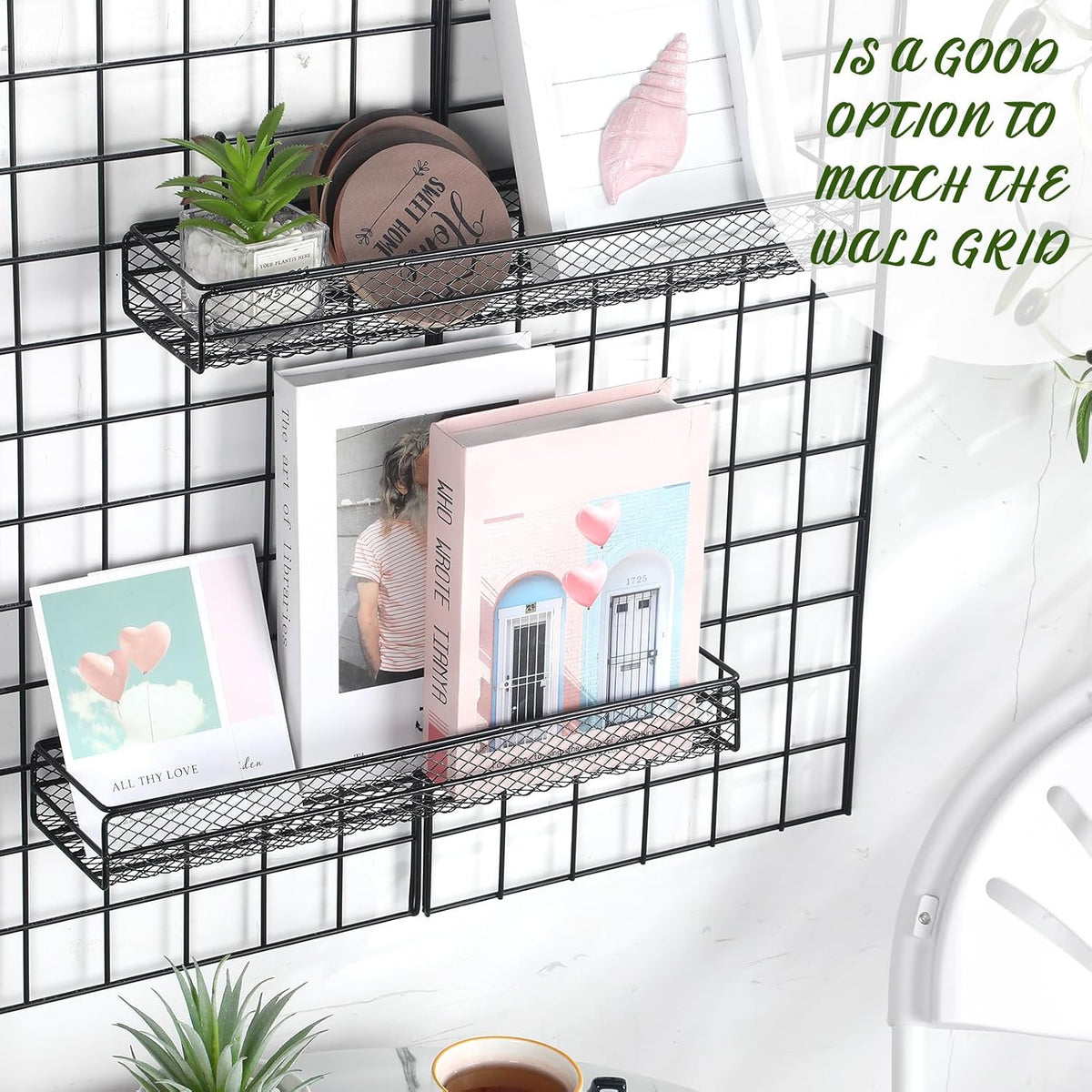 4 Pcs Metal Wire Mesh Basket for Gridwall Black Hanging Wire Mesh Basket with Hook Wall Mounted Organizer for Home Wall Display (Small)