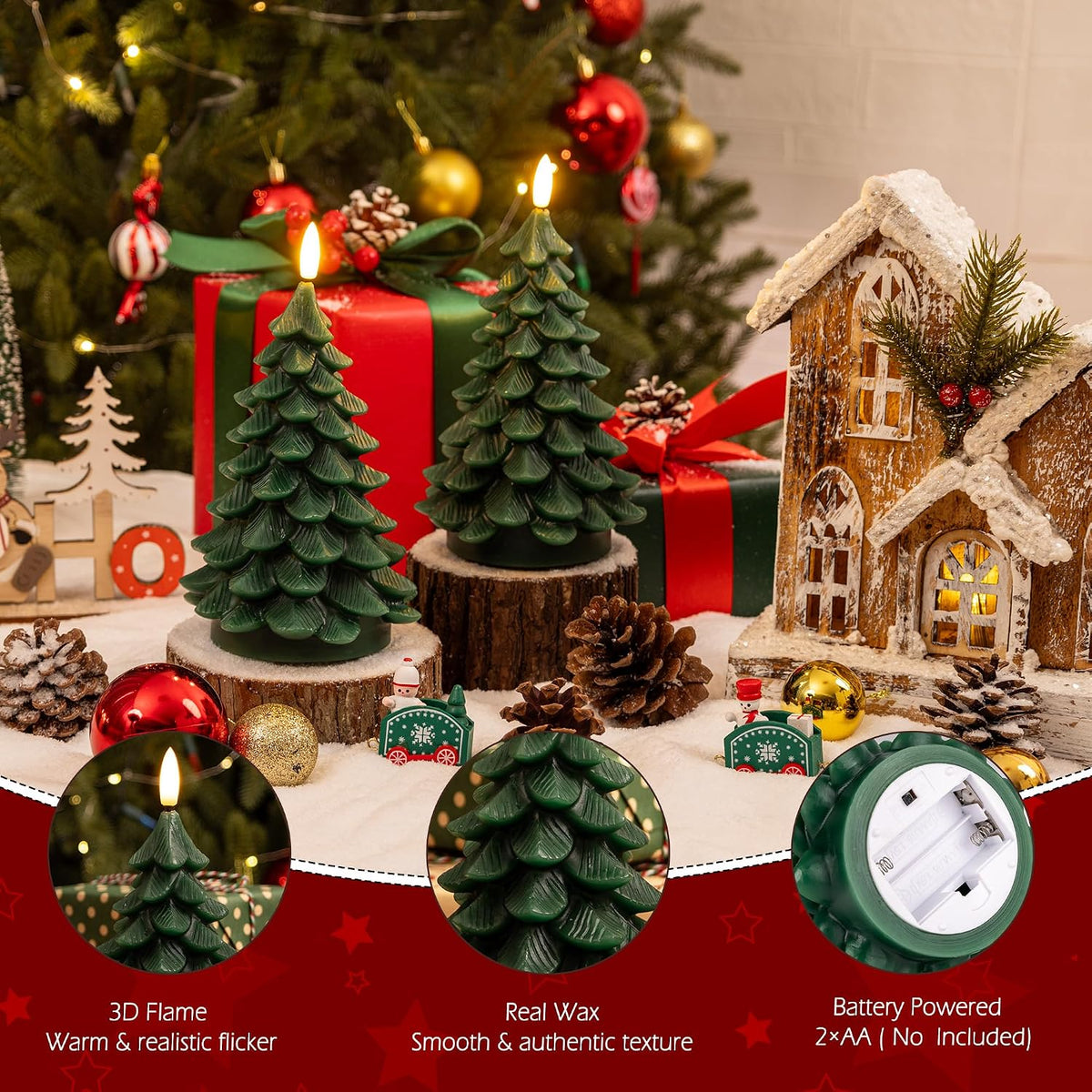 Christmas Tree Candles with Remote, Green Flameless Candle Battery Operated