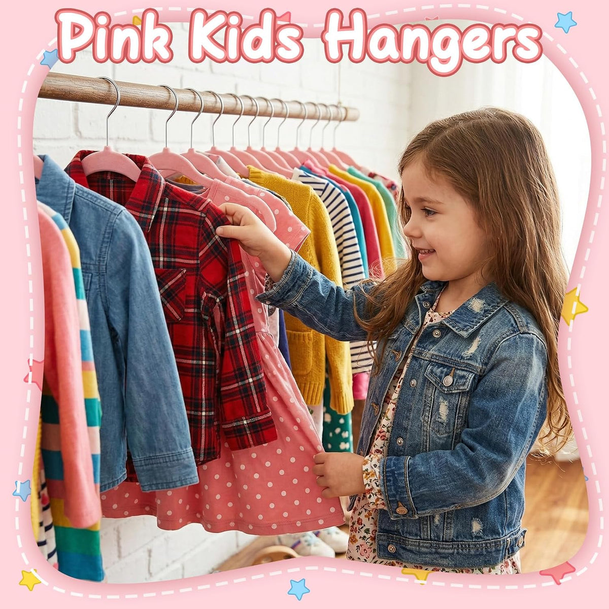 30 Pack Pink Velvet Baby Hangers with Clips Kids Clothes Hangers