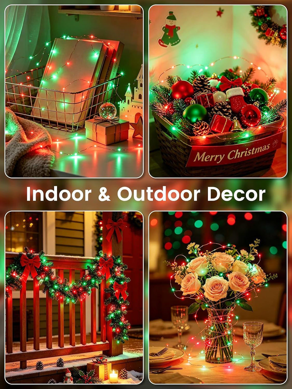 2 Pack Fairy Lights Plug in 99 FT 300 LED Christmas String lights Red Green