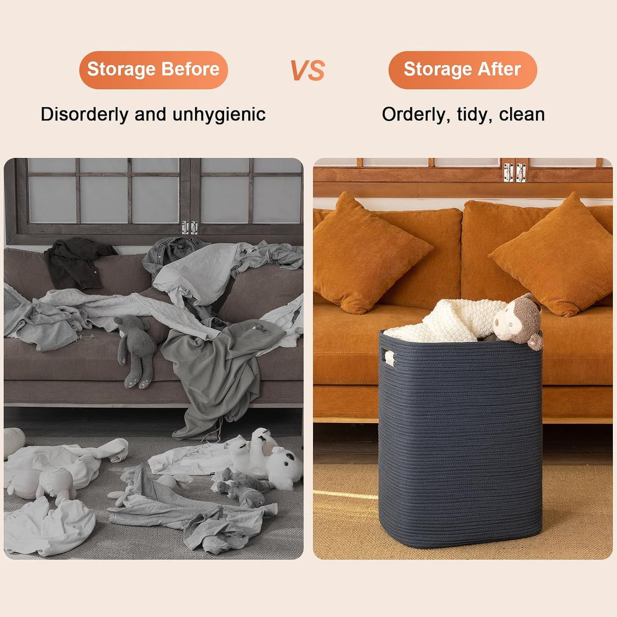 OIAHOMY Laundry Hamper Laundry Basket Cotton Rope Storage Baskets Blue